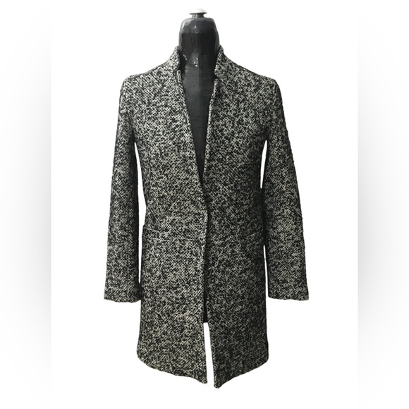 Zara Women Boucle Coat Winter Black/White Size XS - Picture 3 of 5